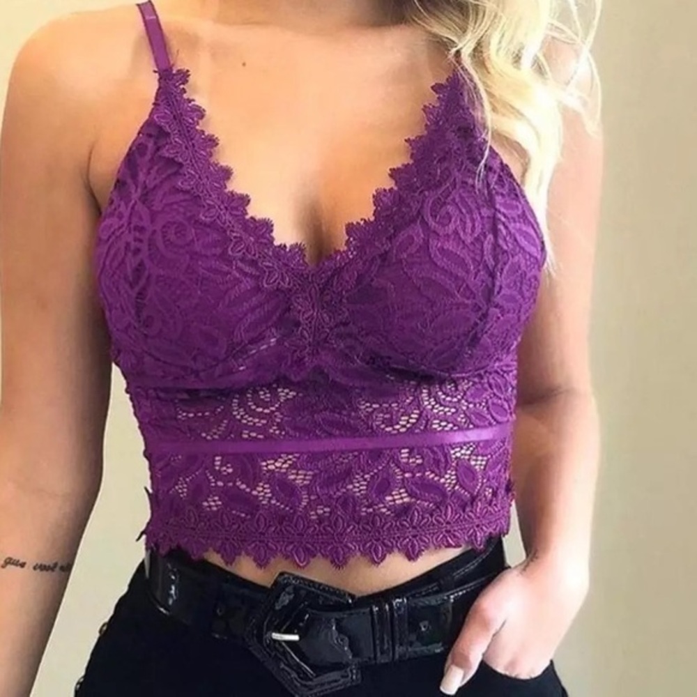 Lace bralette padded purple adjustable straps